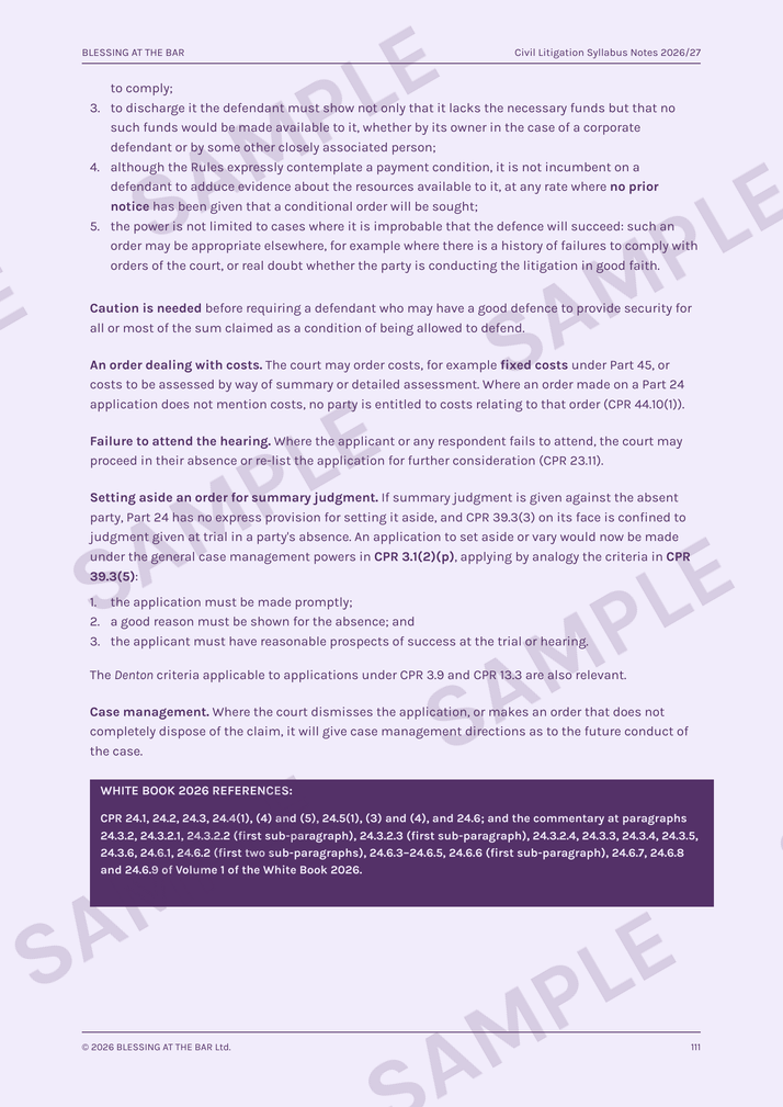 Civil Litigation Syllabus Notes 2026/27 sample page — White Book 2026 reference block